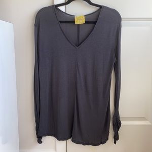 Free People Scrunched Long Sleeve Shirt V Neck